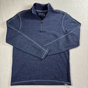 Eddie Bauer Kachens 1/4 Zip Pullover Long Sleeve Men LT Heather Navy Classic Fit